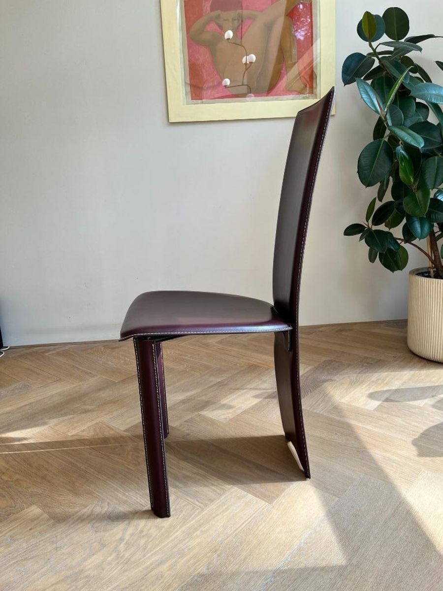 Set Van 4 Frag Italia Eetkamerstoelen – Aubergine Leer image 6
