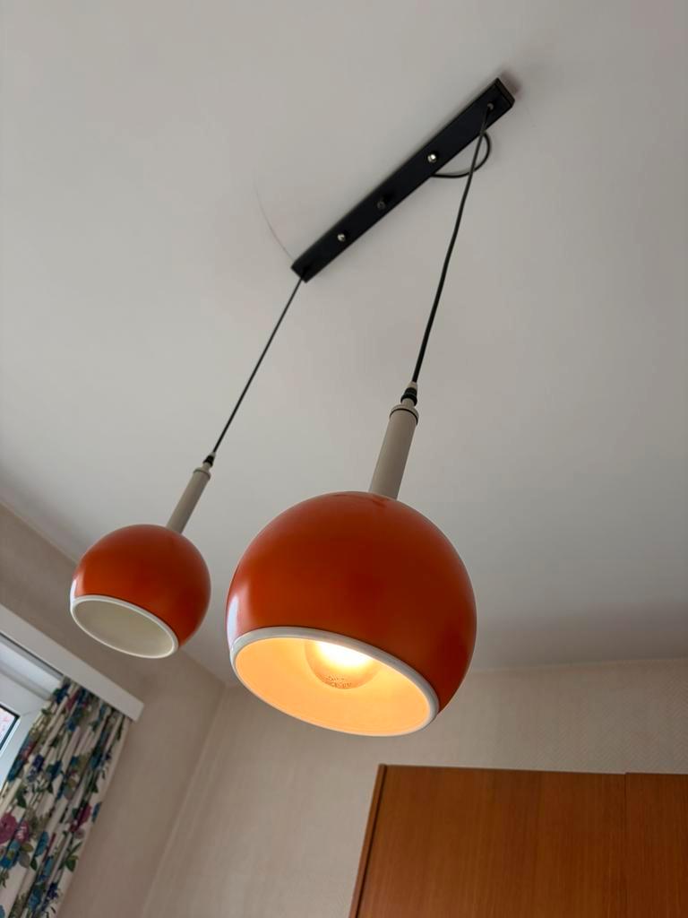 Vintage Oranje Eye Ball Luster / Hanglamp Met 2 Lichtpunten image 9