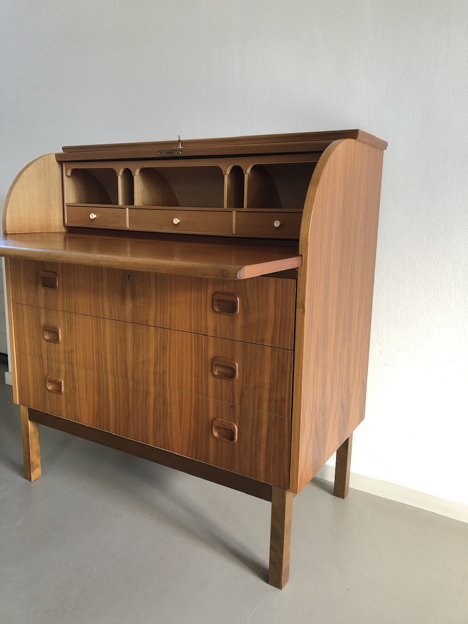 Vintage Zweedse Secretaire Met Ingelegde Kap image 4