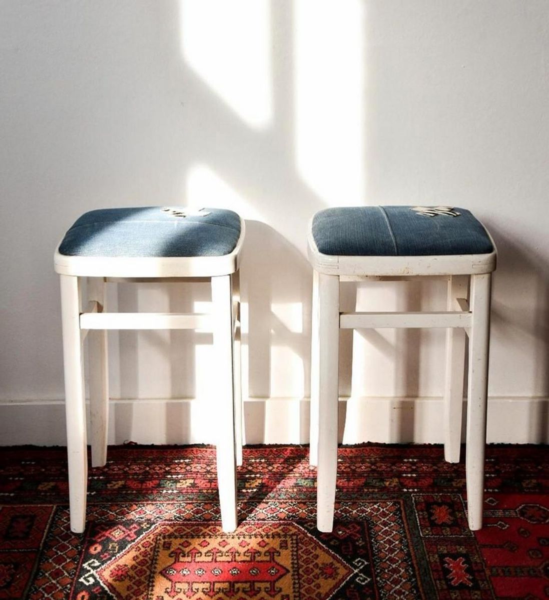 Vintage Kruk Met Patchwork Lederen Bekleding, Rond Krukje image 22