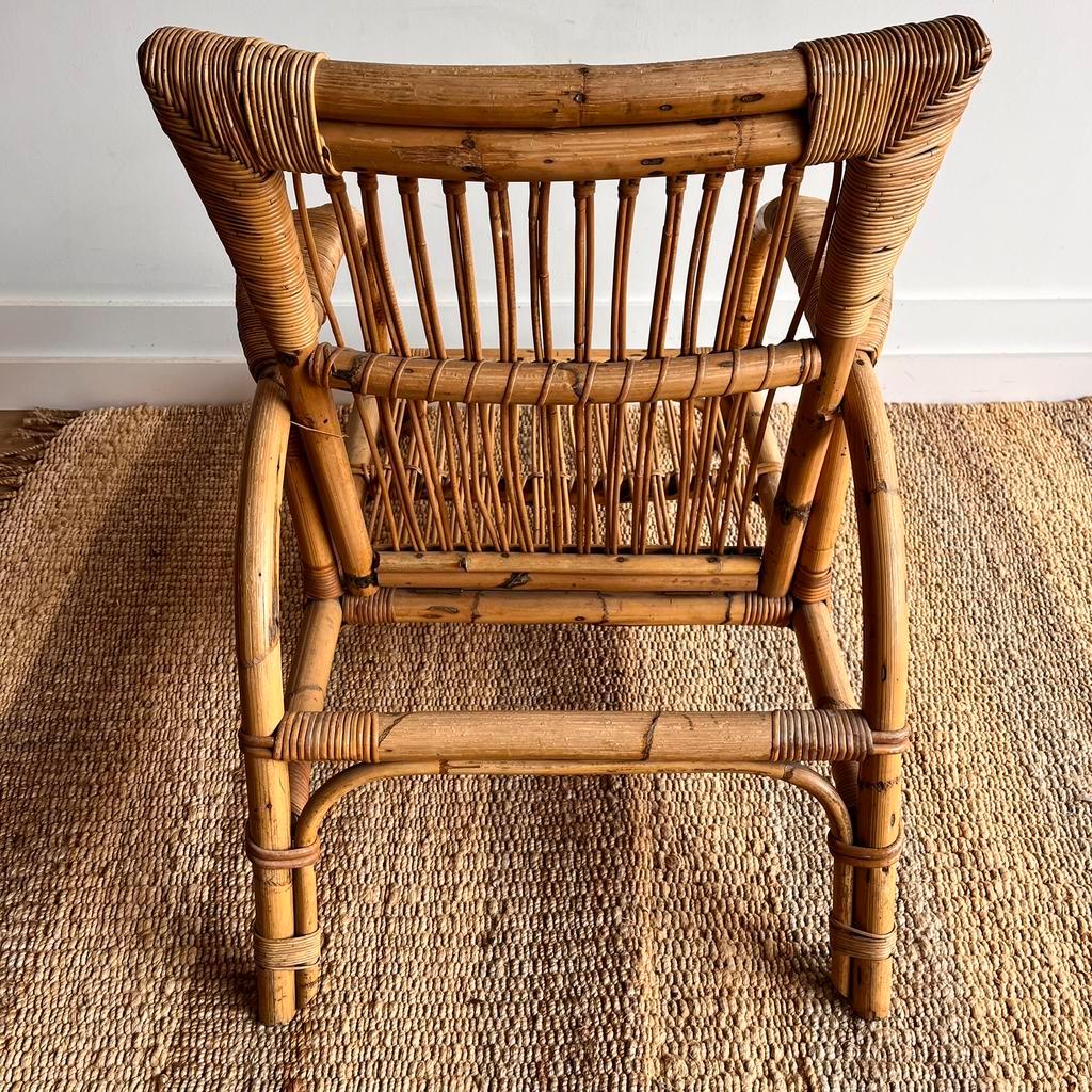 Italiaanse Rotan Bamboe Relax Lounge Fauteuil Vintage image 12