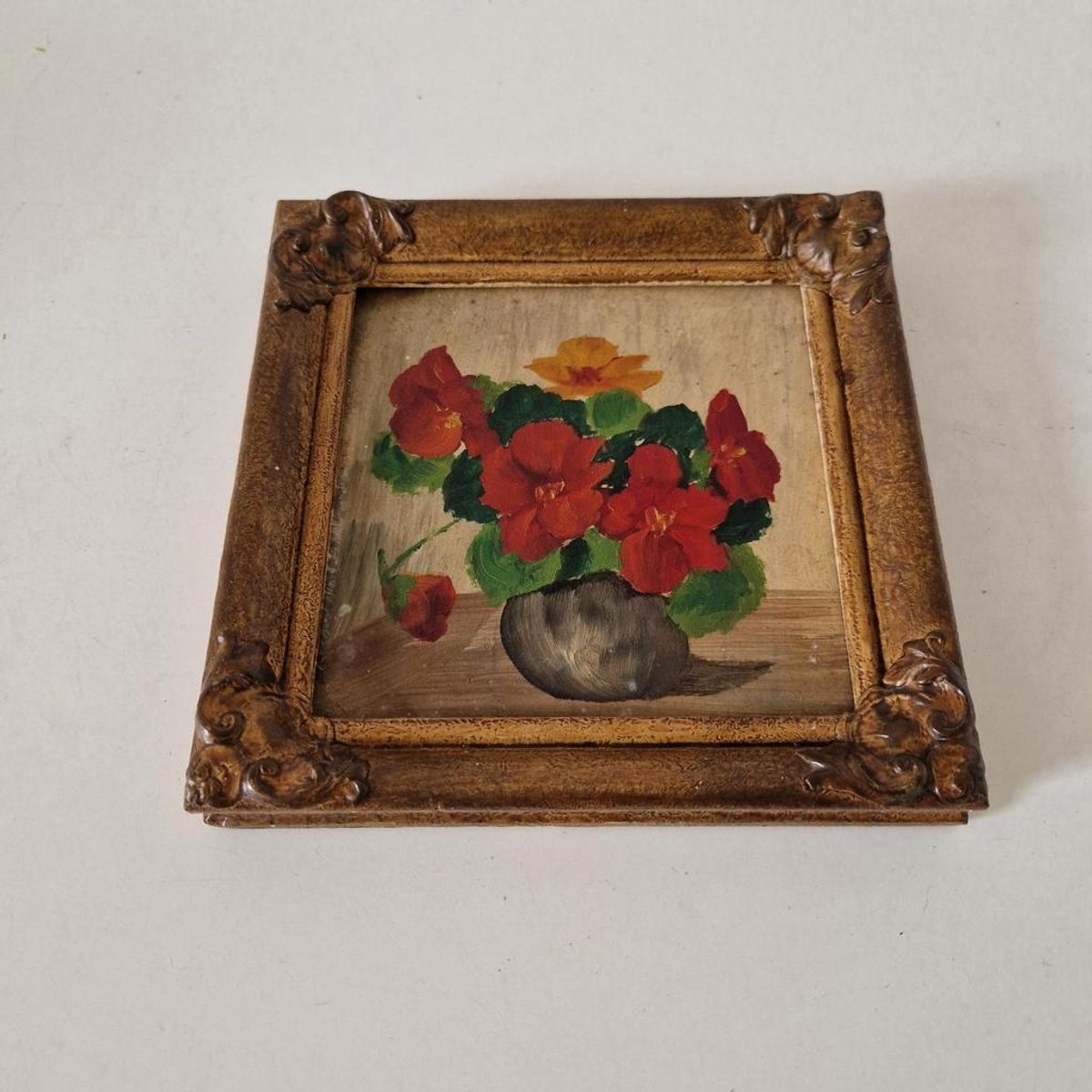 Antiek Schilderijtje Oost Indische Kers Bloemen Schilderij image 1