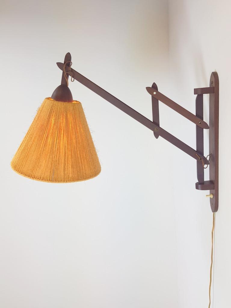 Vintage Fog & Mørup Teak Wandlamp Schaarlamp Rope 60 Denmark image 4