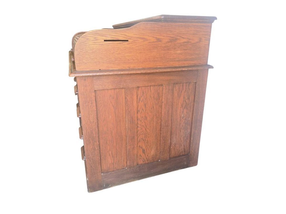 Vintage Houten Amerikaanse Bureau Met Rolluik Deur image 5