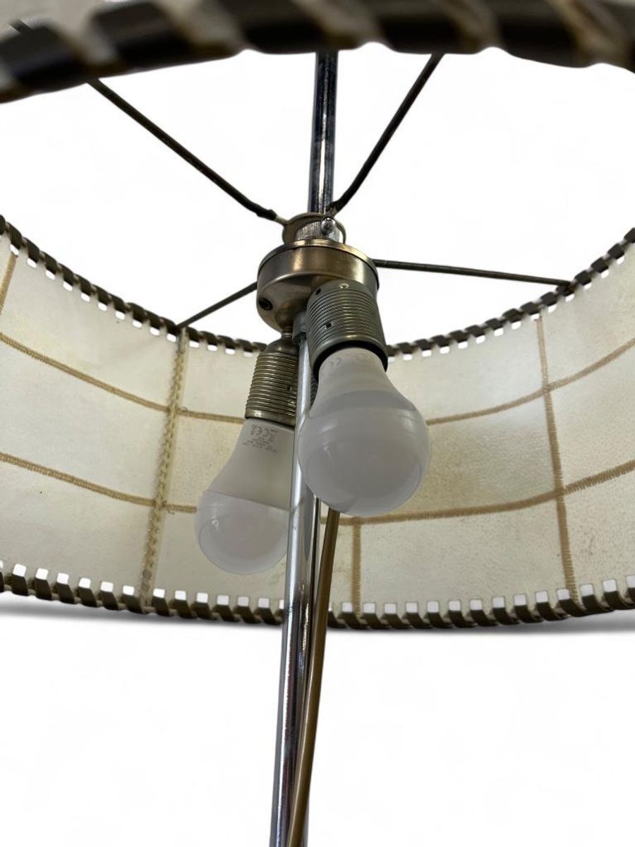 Vintage Staanlamp Met Kap Perkament & Leder Jaren 60 image 11