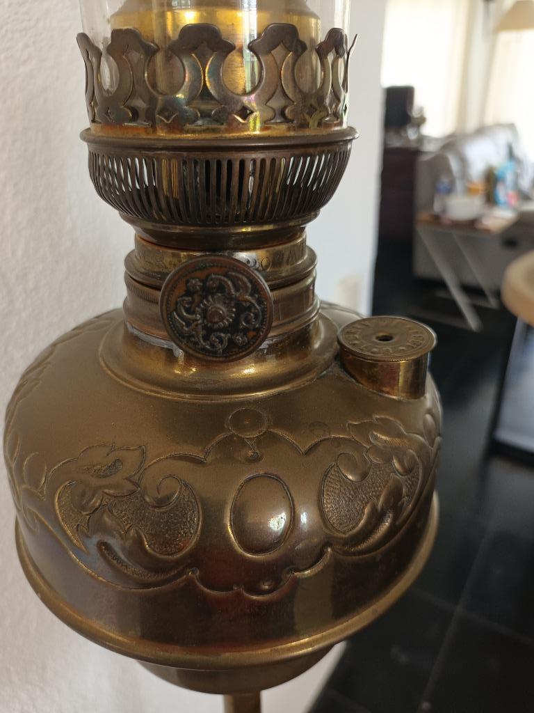 Antieke Koperen Petroleum Vloerlamp Brevete L&b 1883 image 12