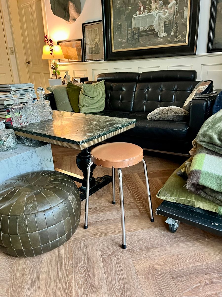 Vintage Krukje Met Cognac Kleurige Zitting Jaren 60 image 11