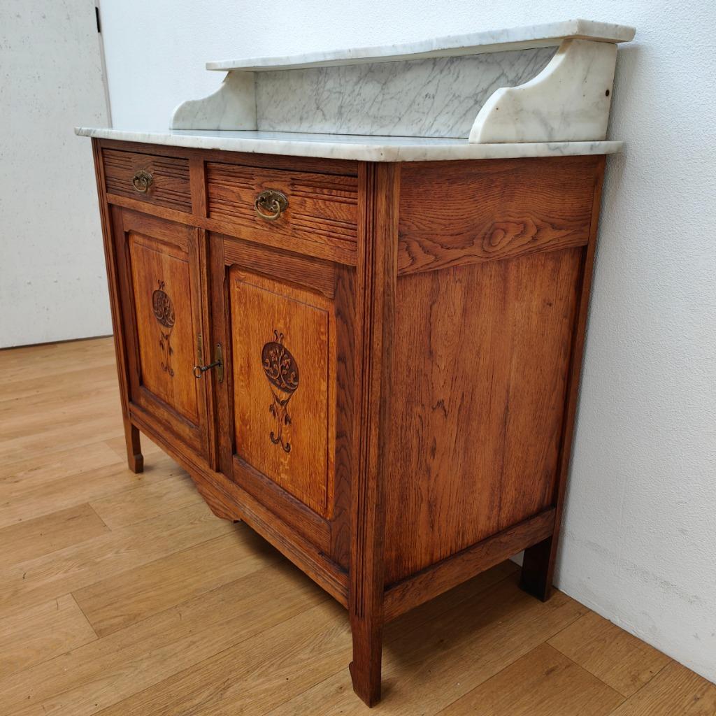 Vintage Antiek Dressoir Commode Ladekast Badkamermeubel Met Marmer Blad 701 image 6