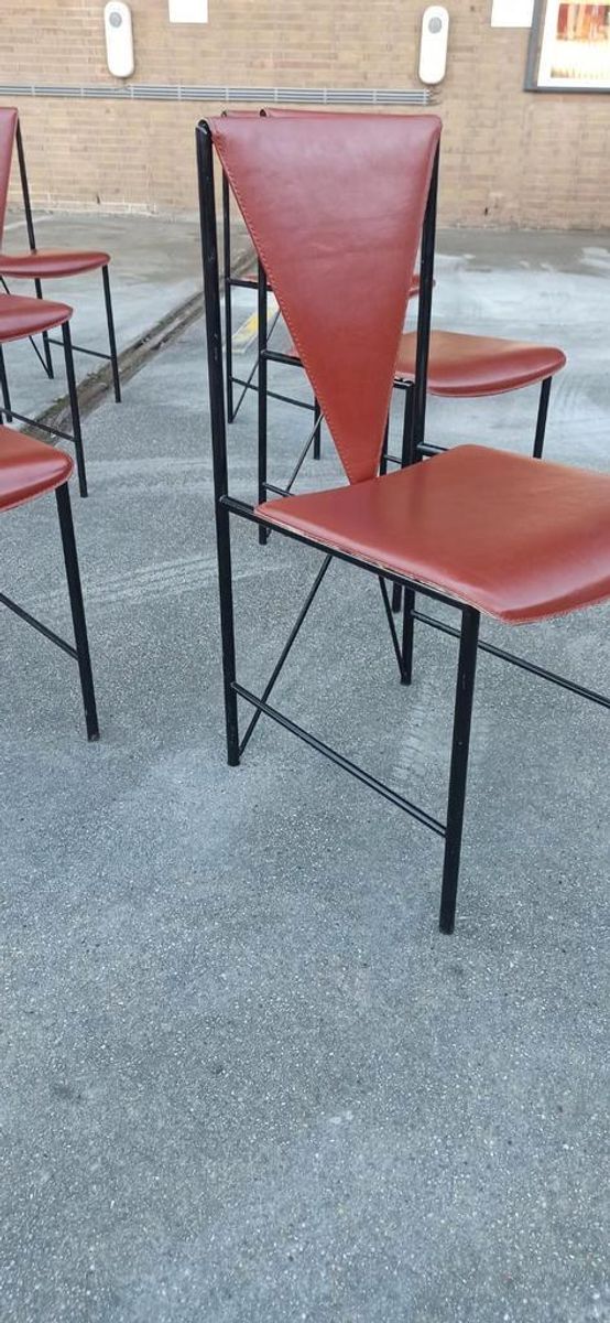 Set Van 8 Vintage Postmodern Leren Eetkamerstoelen image 17