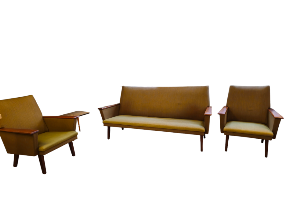 Vintage Loungeset Bank & 2 Fauteuils Fauteuil Bankstel Stoel Groen Meubelset Meubels image 15