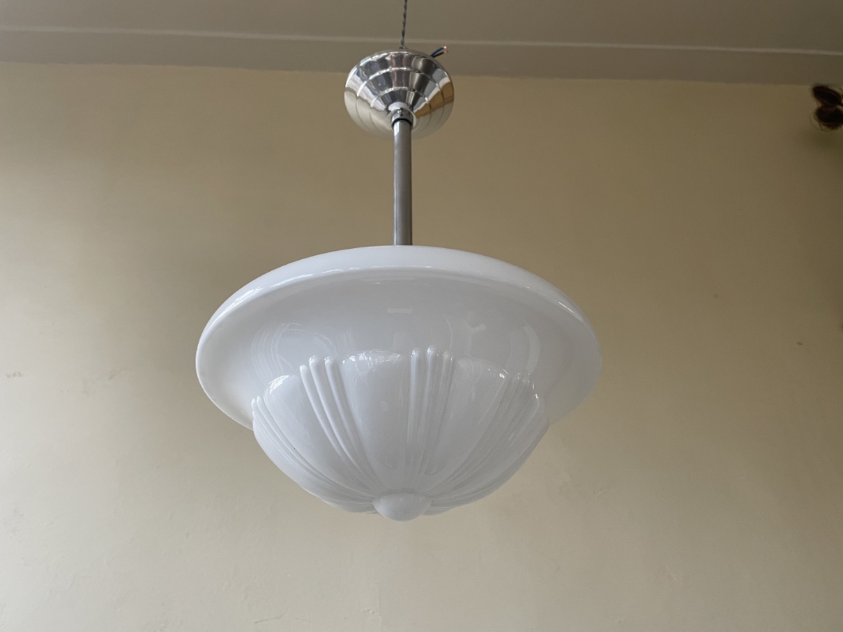 Lamp Hanglamp Art Deco 1930 Ufo Vorm Wit Glas Frans image 5