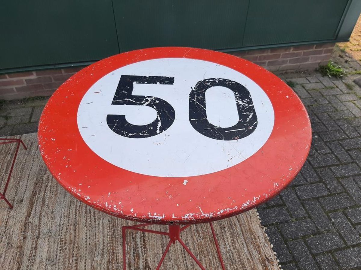 Vintage Sta Tafel 50 Km Verkeersbord Ø 60 Cm Tuinfeest Party image 5
