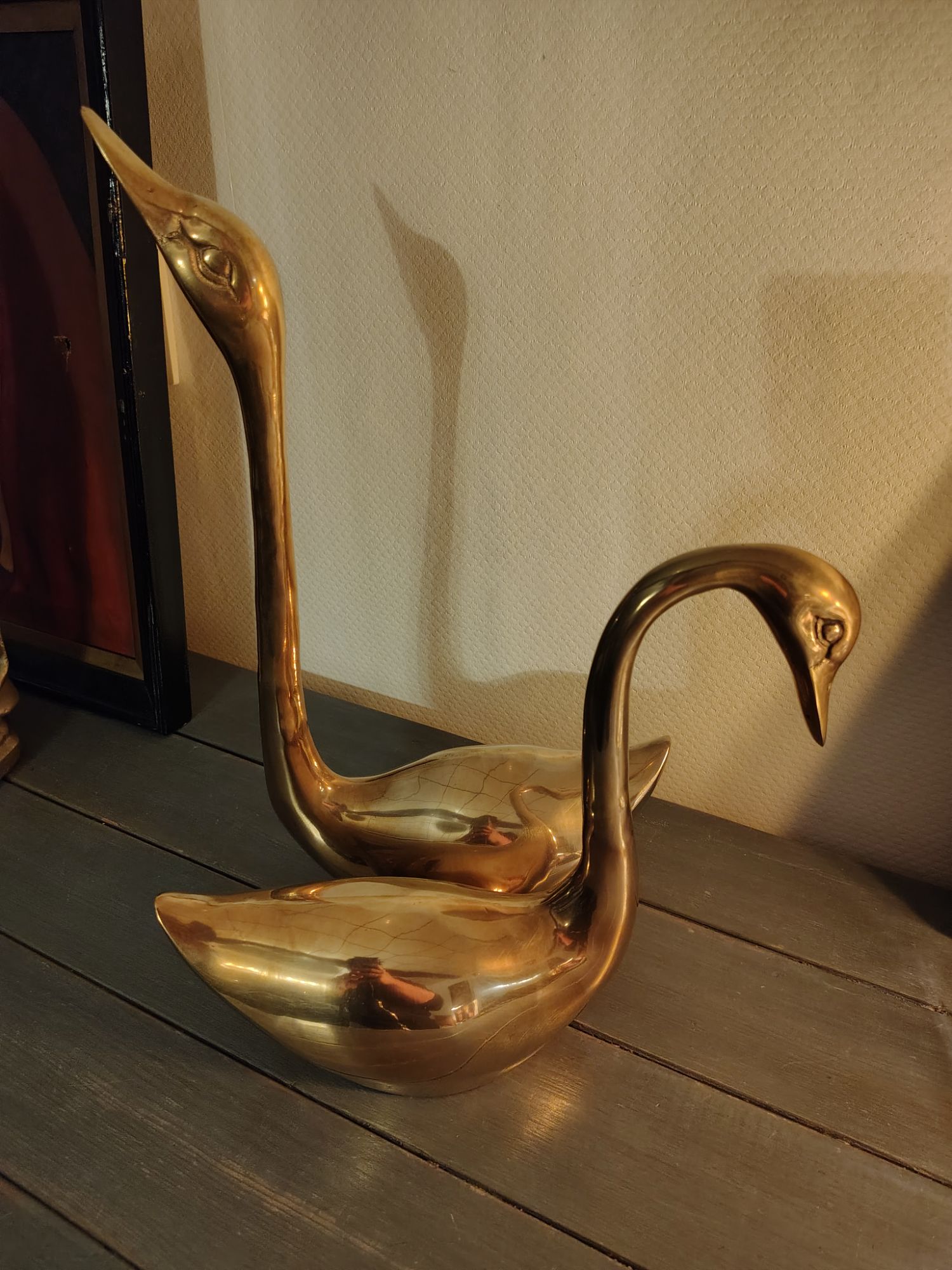 Set Van Zeer Grote (39,5 En 26 Cm) Vintage Zwanen Messing image 3