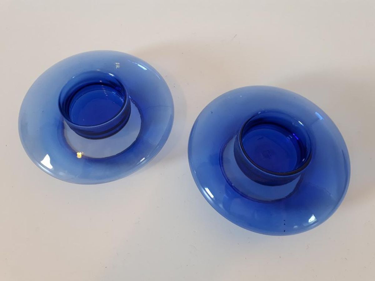 80's 2 Vintage Glazen Waxinehkuders Kobalt Blauwe Kandelaars image 5
