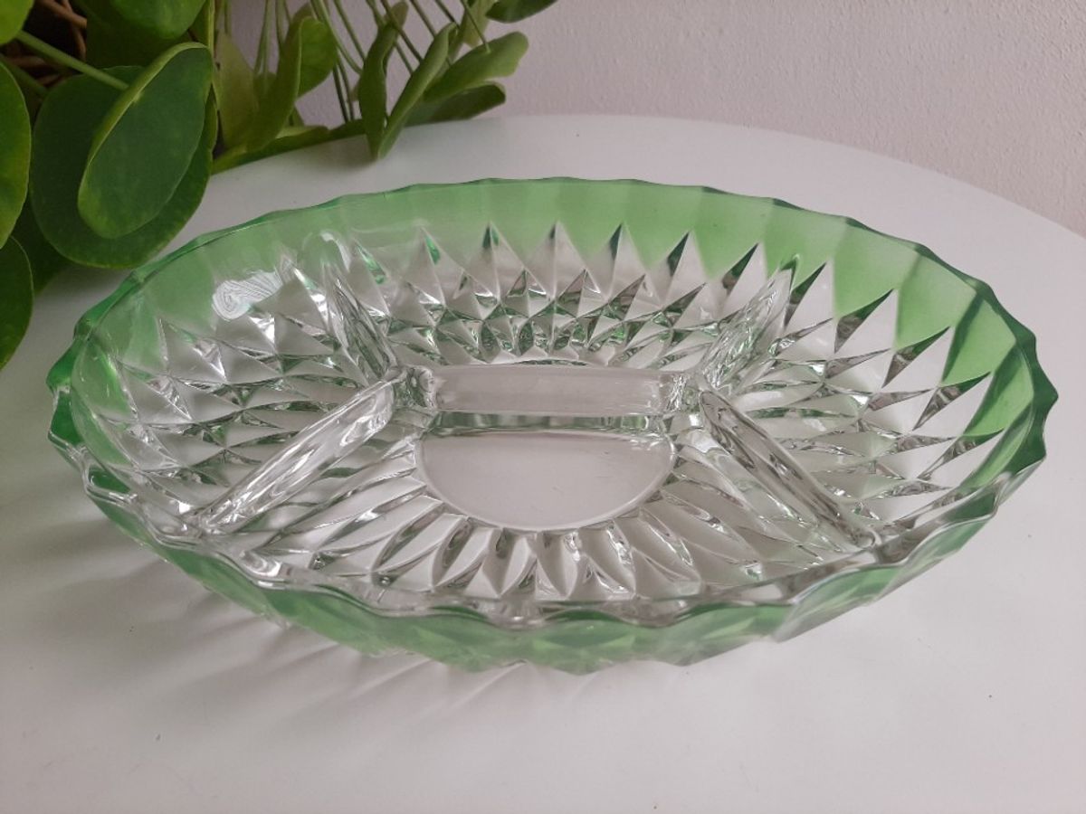 Vintage Ovale 4 Deels Kristalglas Schaal VEBA GLAS image 8
