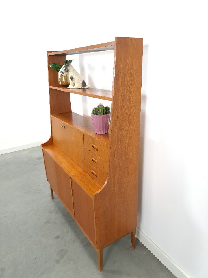 Teak Fineer Kast Uit Zweden Met Klep En Lades image 15