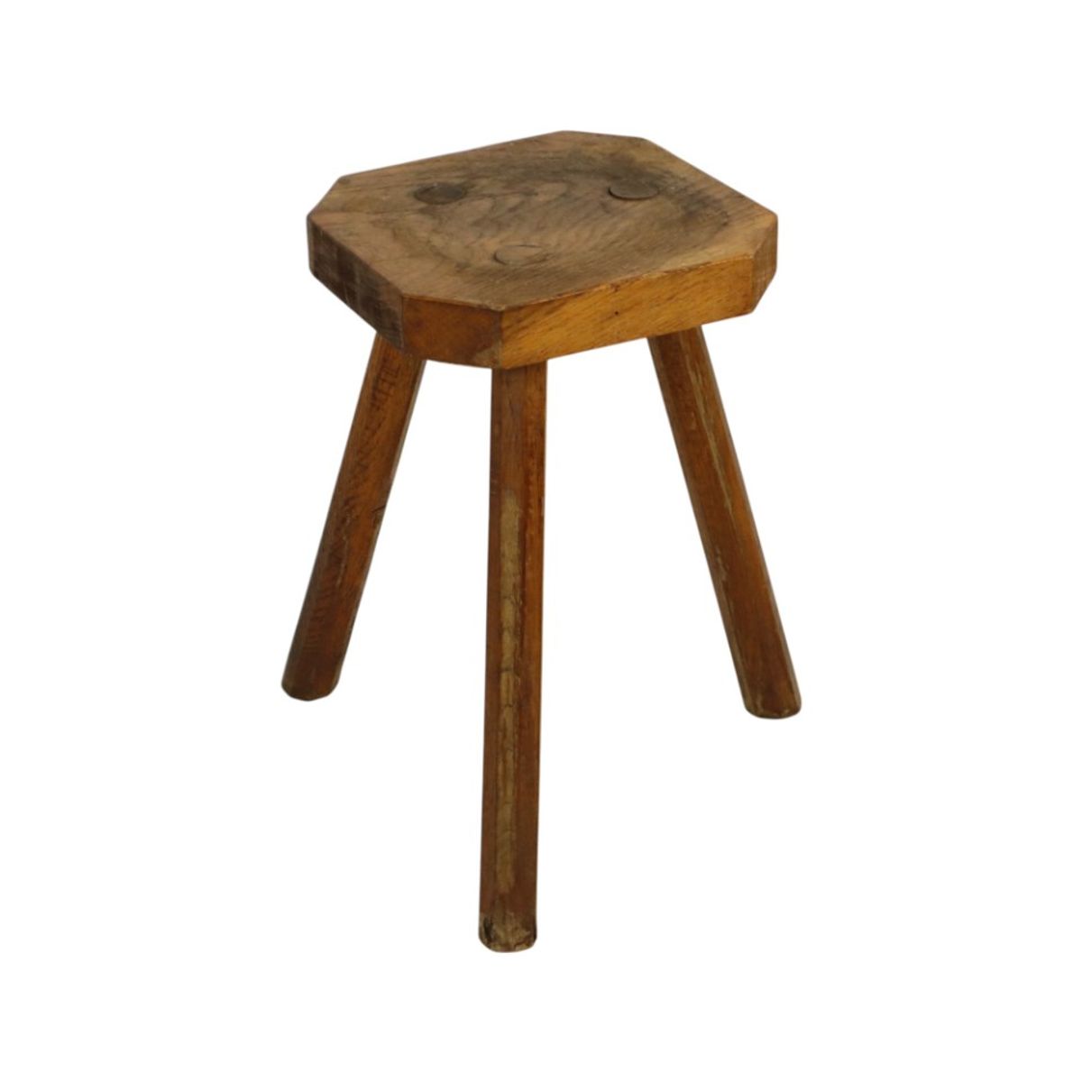Antieke Houten Driepoot Kruk Melkkruk Eik Begin 20ste Eeuw Brutalisme image 3