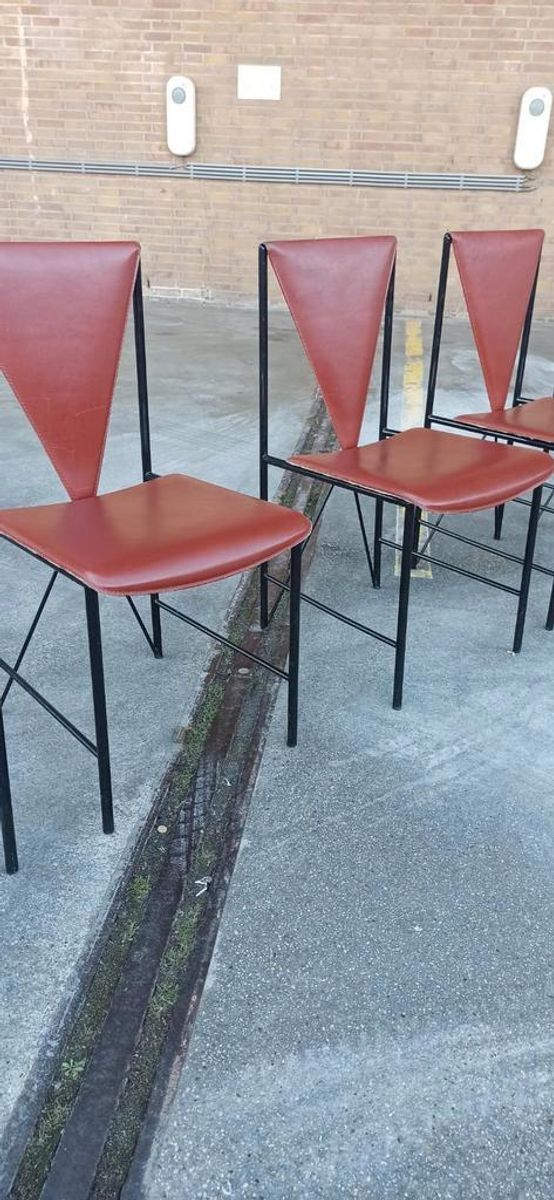 Set Van 8 Vintage Postmodern Leren Eetkamerstoelen image 5