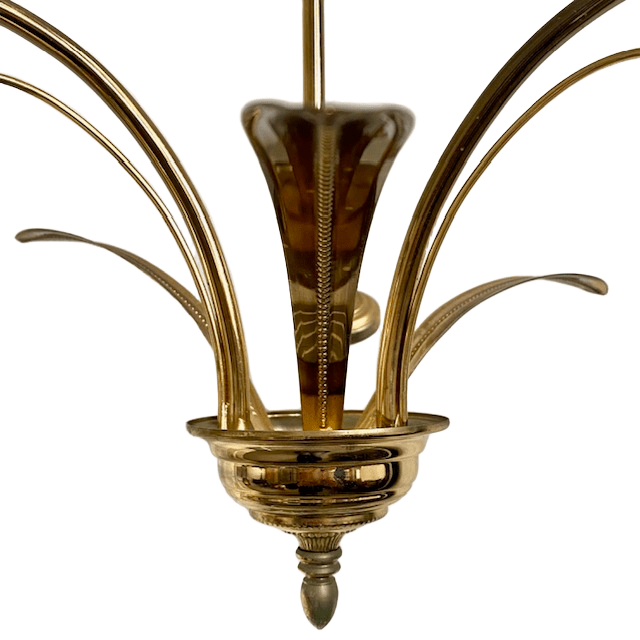 Mid-century Driearmige Kroonluchter Palmbladeren Hollywood Regency 1970’s image 5
