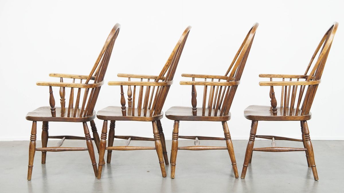Leuke En Tijdloze Set Van 4 Antieke Engelse Windsor Stickback Chairs Uit De 19e image 5