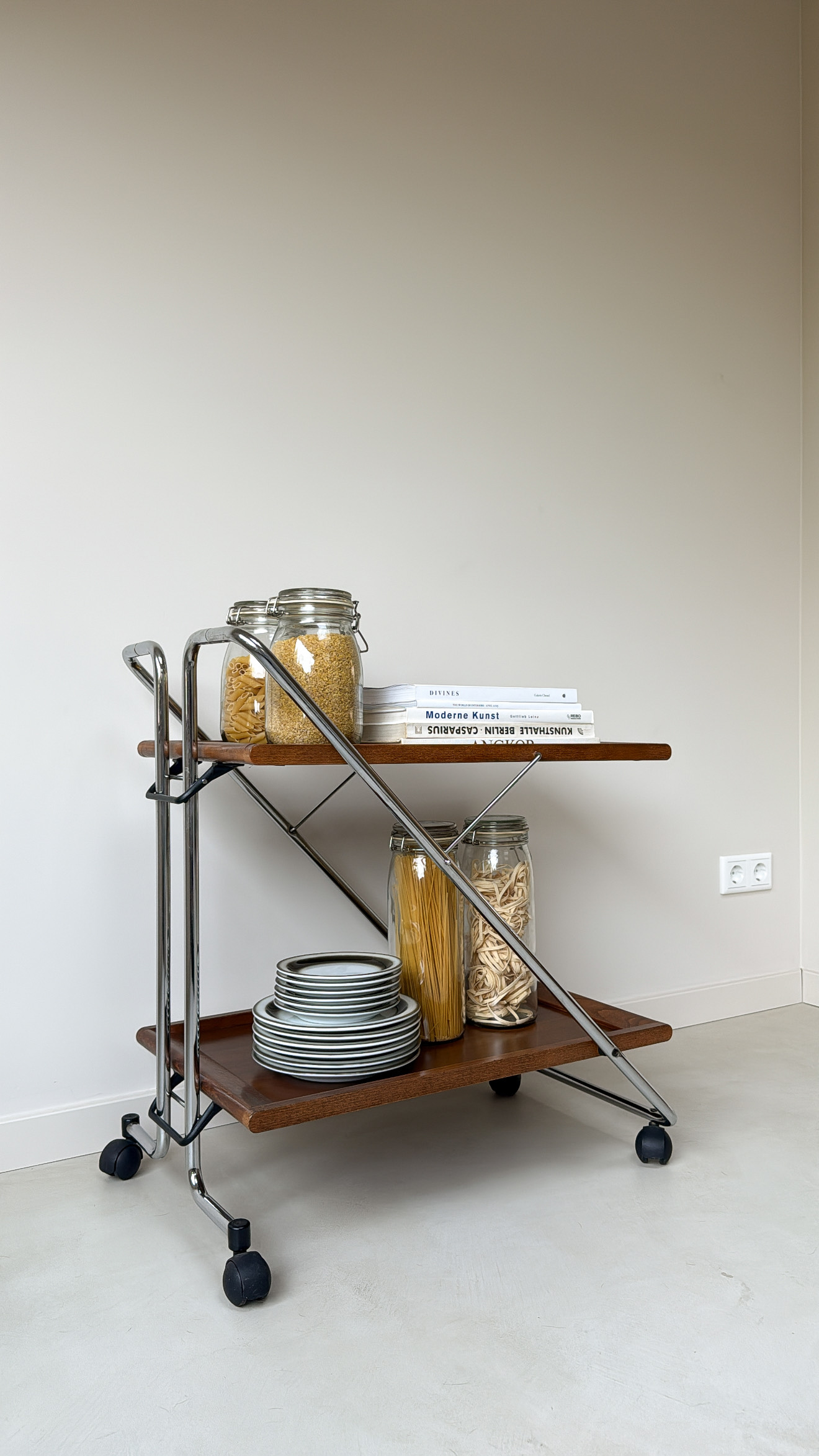 Vintage Mid Century Trolley / Serveerwagen Van Hout En Chroom image 6