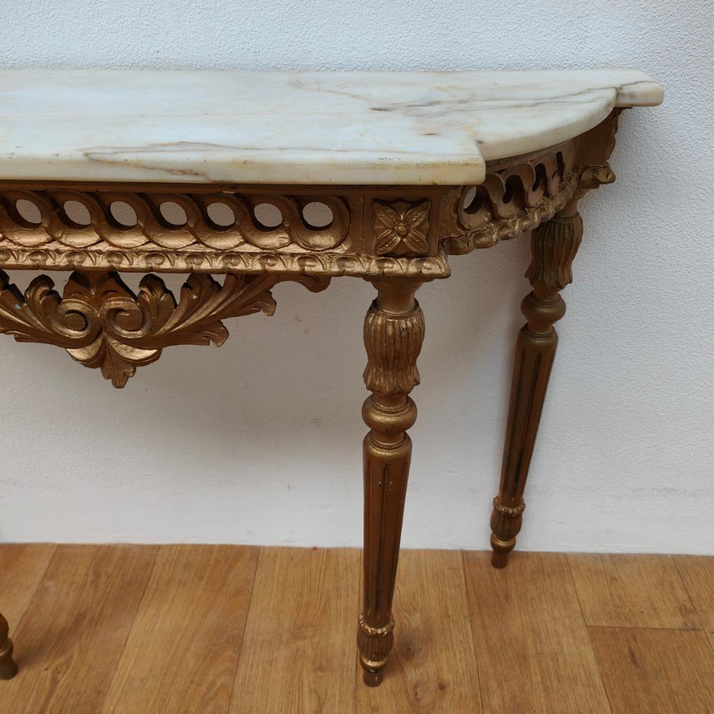 Vintage, Antieke Wandconsole Sidetable, Wandtafel Met Marmer Blad En Spiegel image 22