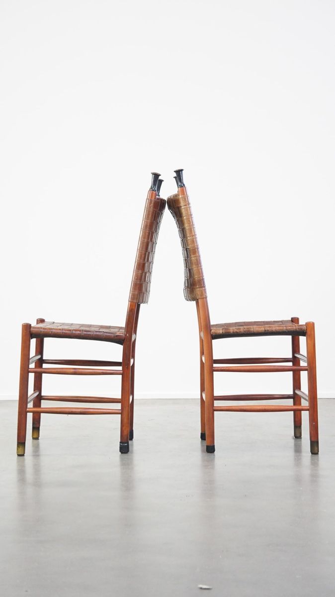 Set Van 6 Schuitema Eetkamerstoelen Uit De Shaker Collectie Met Gevlochten Leren Zitting image 6