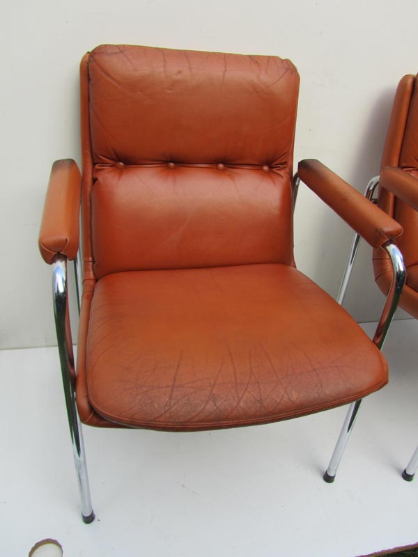 4 Vintage Cognac Leren Lounge Stoelen Artifort Geoffrey Harcourt image 17