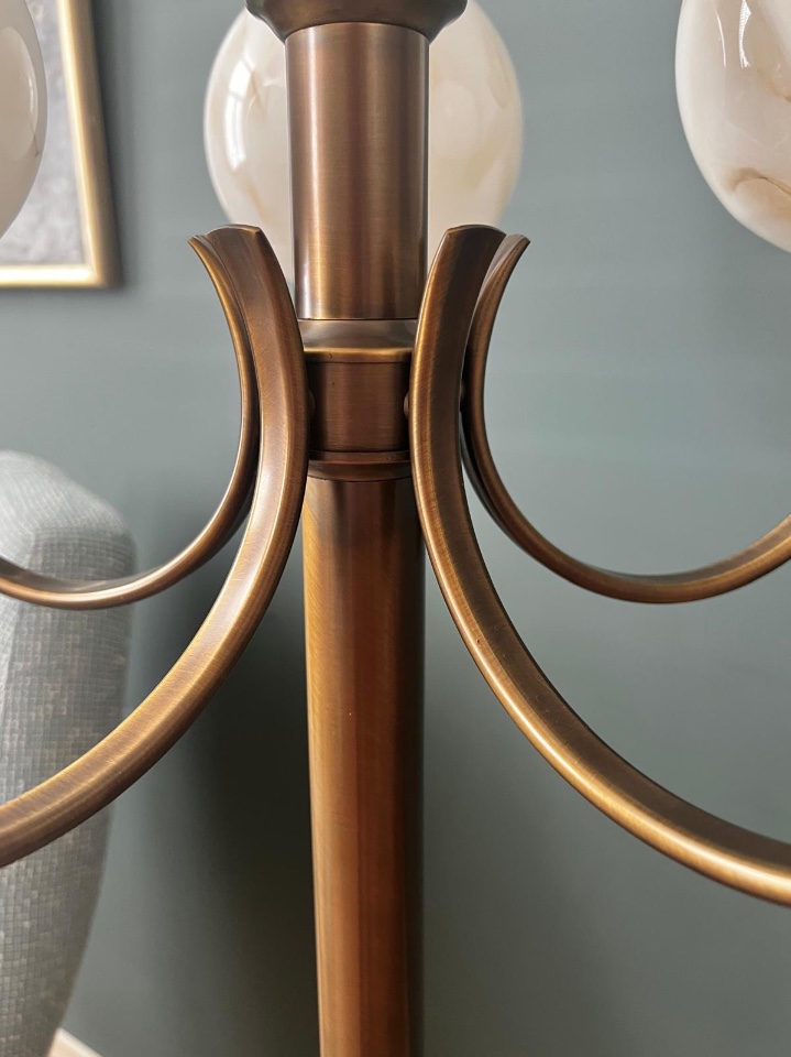 Vintage Staande Vloerlamp Brons Met Gemarmerde Opaline Bollen H: 145Cm image 4