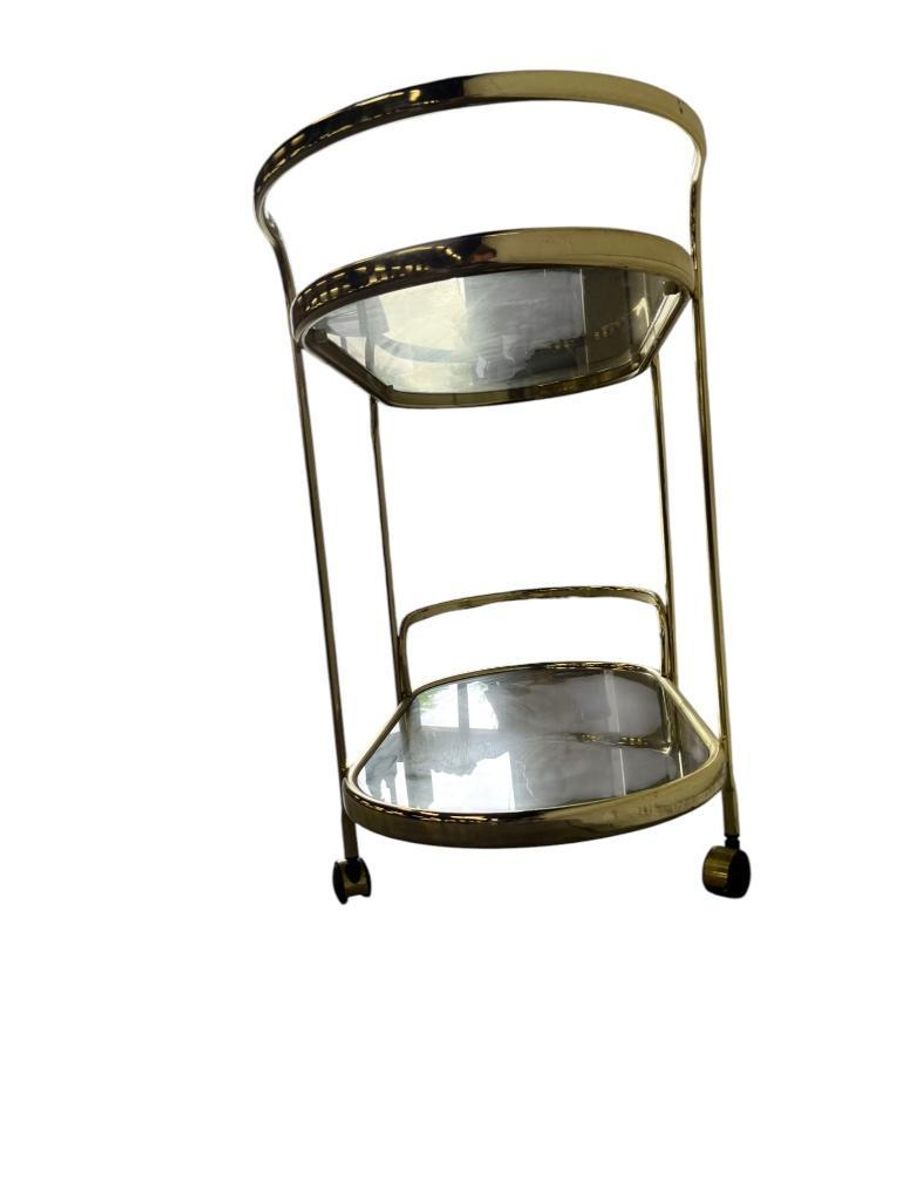 Vintage Gouden Barcart / Bijzettafeltje Met Fumé Glas image 13