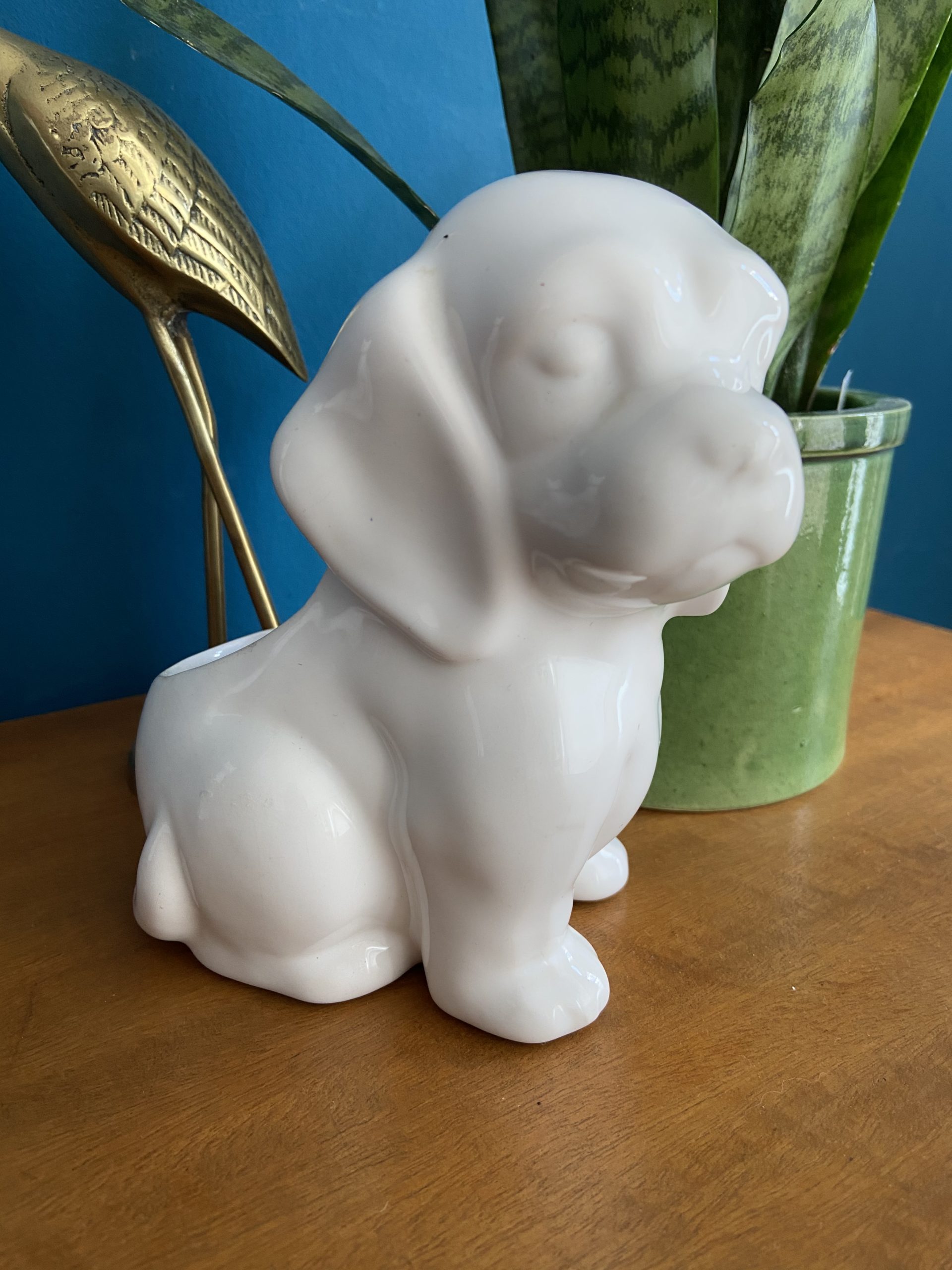 Wit Keramieken Hondje / Plantenpot image 2