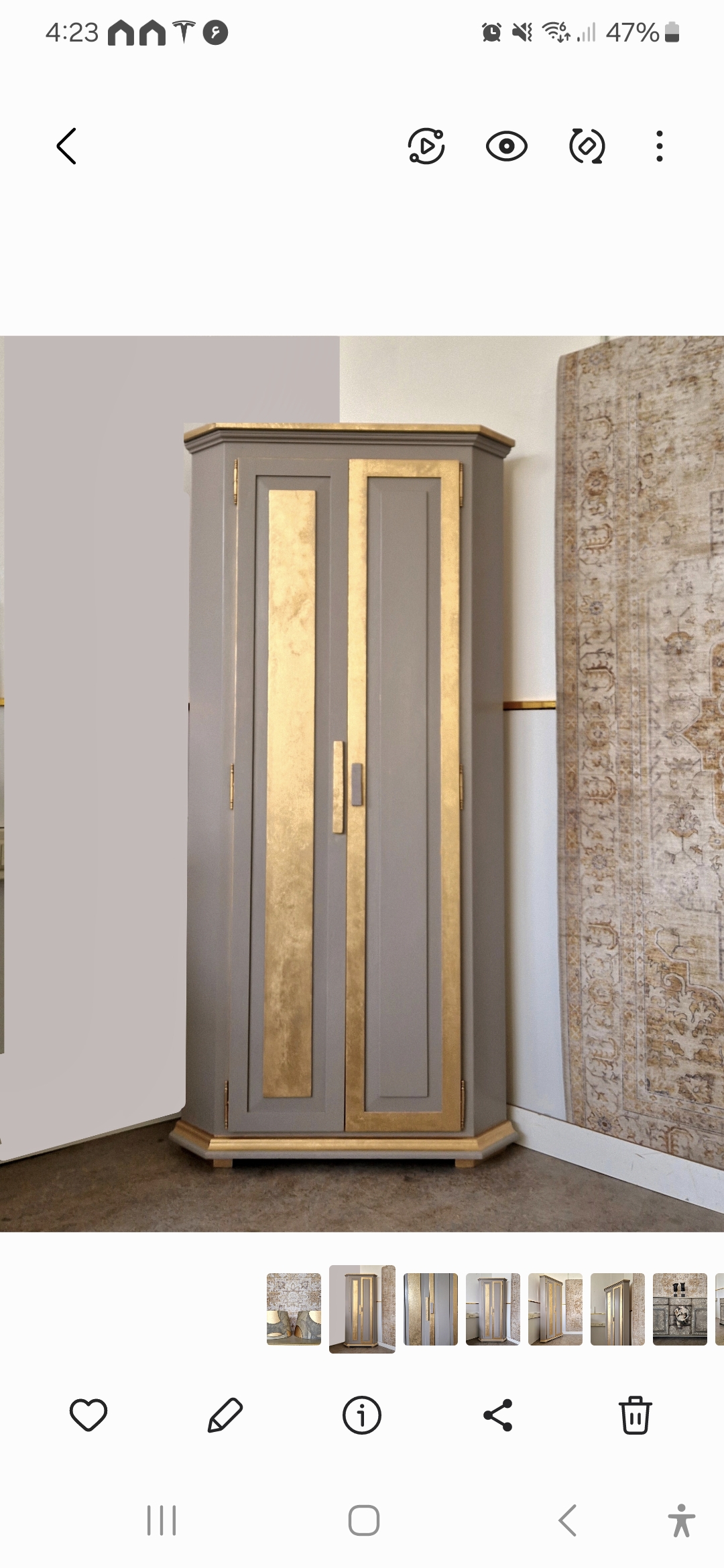 Unieke Handgeschilderde Hoekkast/ Kast In Taupe En Goud image 7