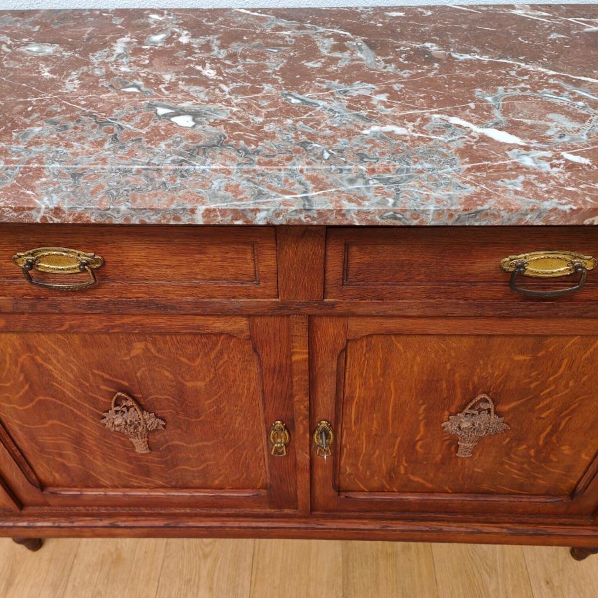 Vintage Antiek Dressoir Commode Ladekast Badkamermeubel Met Marmer Blad 702 image 12