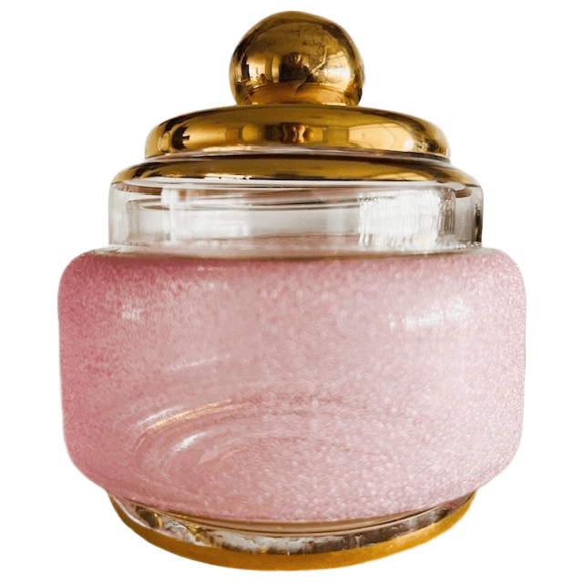 Artdeco Poederdoos Roze Gesuikerd Glas Sieradendoosje 1950’s image 3