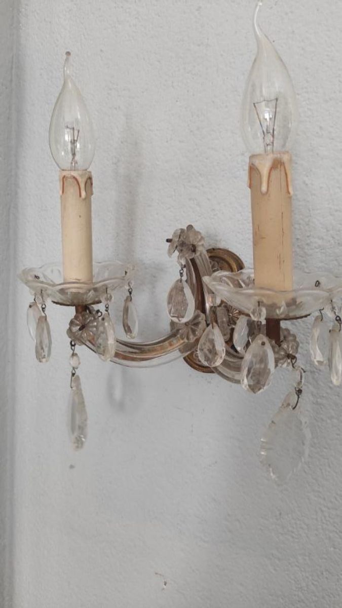 Vintage Brocante Wandlamp Met Glazen Pegels image 8