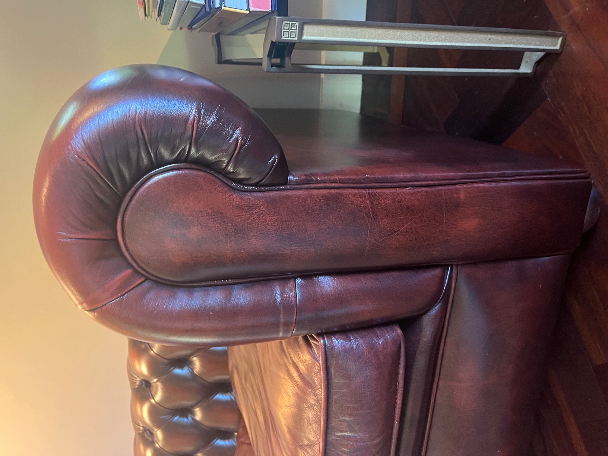 Vintage Chesterfield 3 Zitsbank, Roodbruin Leer image 4