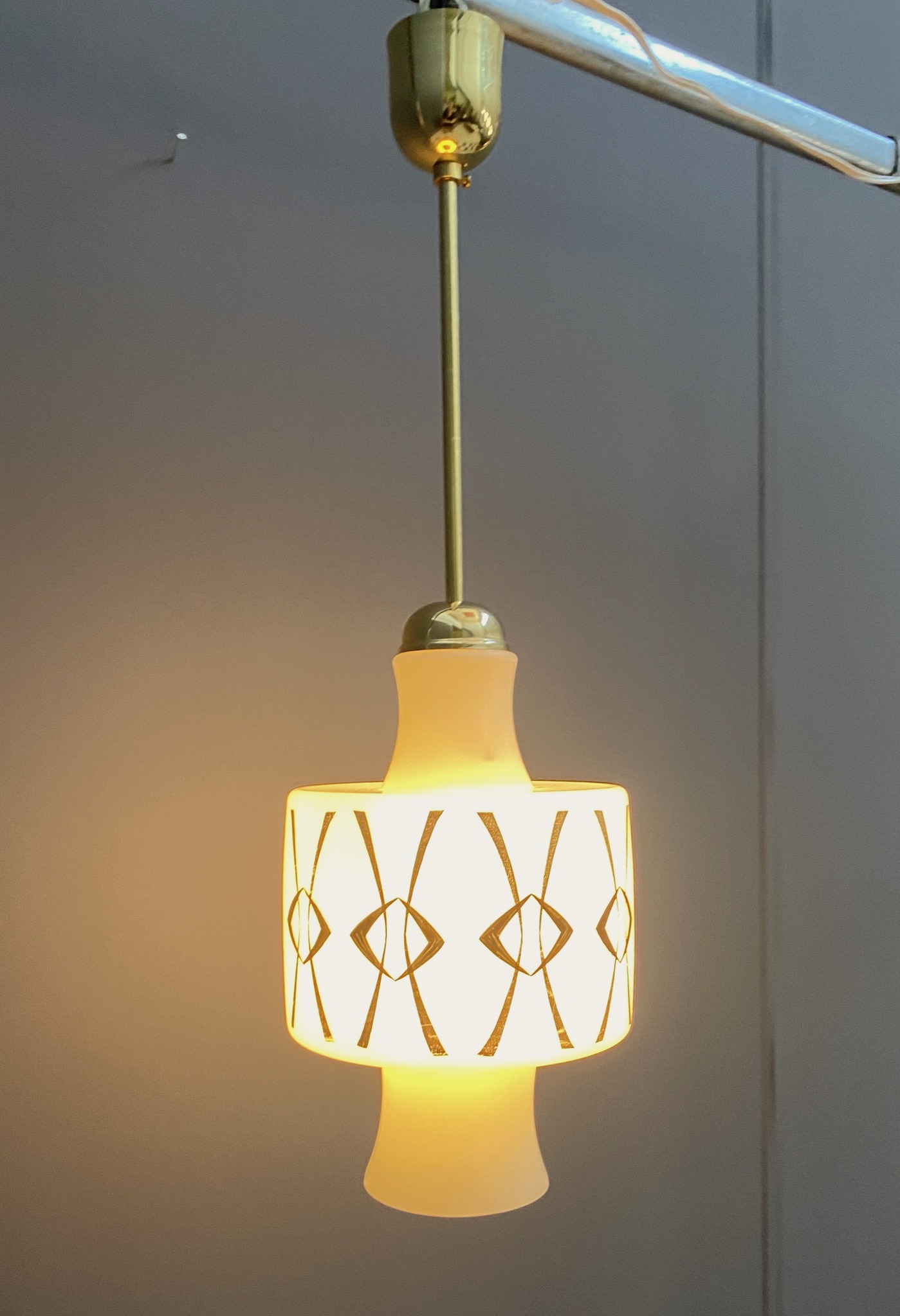Opaline Glass Pendant Lamp With Gold And Black Drawing image 14