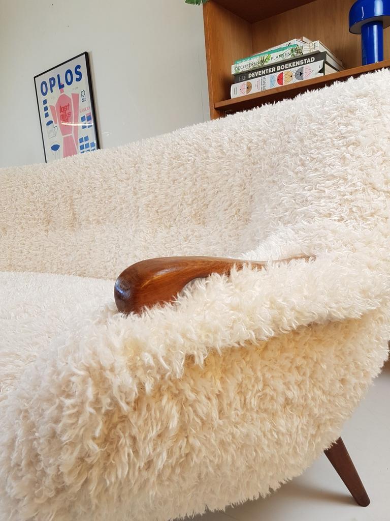 Vintage Bank Teak Hout Teddy Stof Nieuw | Uniek Organisch image 8