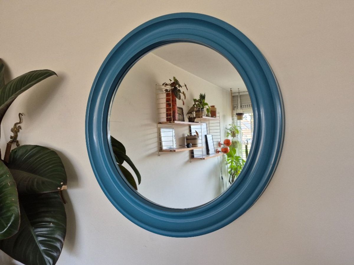 Carrara & Matta Spiegel. Vintage Xl Ronde Spiegel Blauw. image 6