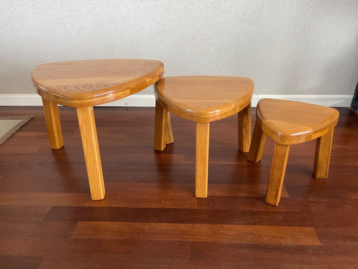 Vintage Brutalist Nesting Set Of Bijzettafels - Massief Blond Eikenhout ‘60/‘70 image 7