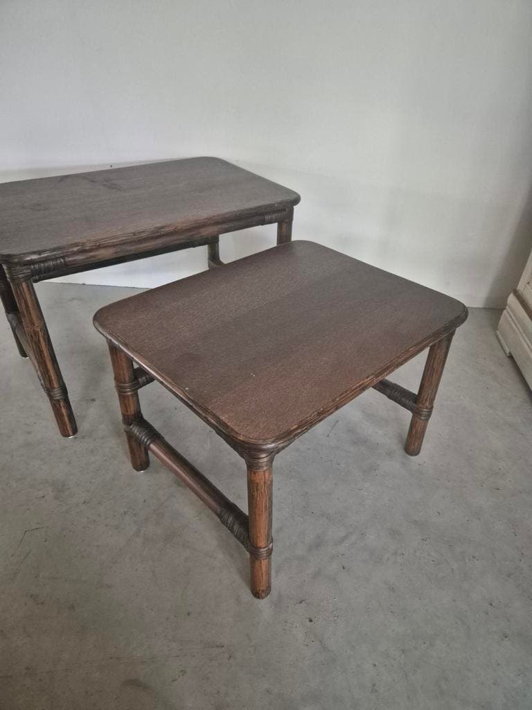 Vintage Bamboe En Hout Nest Tafeltjes . image 5