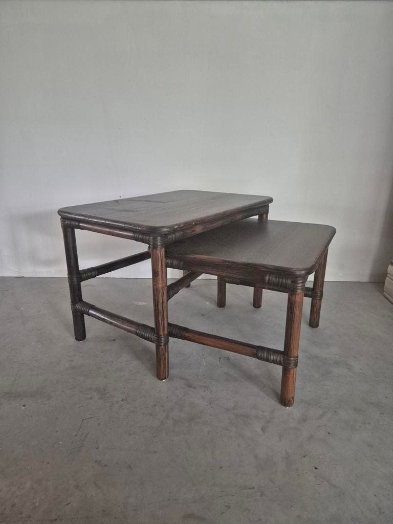 Vintage Bamboe En Hout Nest Tafeltjes . image 2