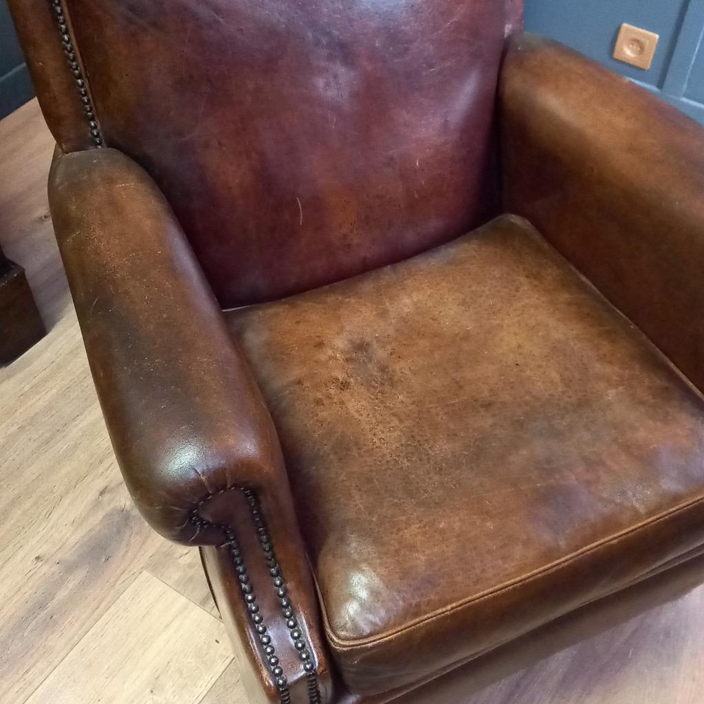 Schapenleren Vintage Clubfauteuil In Art Deco Stijl image 11