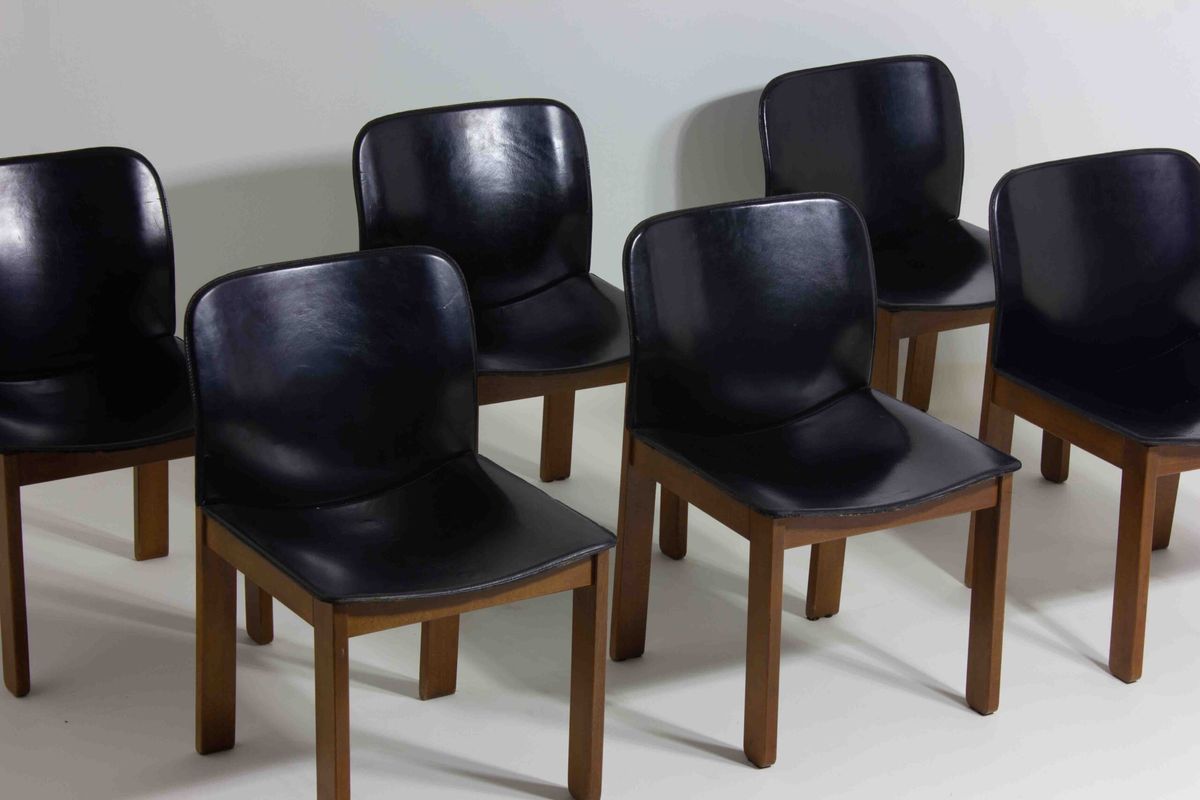 Mid-century Set Van 6 Lederen Eetkamerstoelen Door Arfa & Tobia Scarpa, 1970 image 17