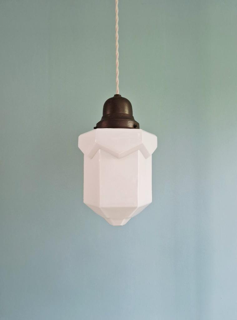 Skyscraper Art Deco Hanglamp In Witte Opaline, 1920-30 image 2