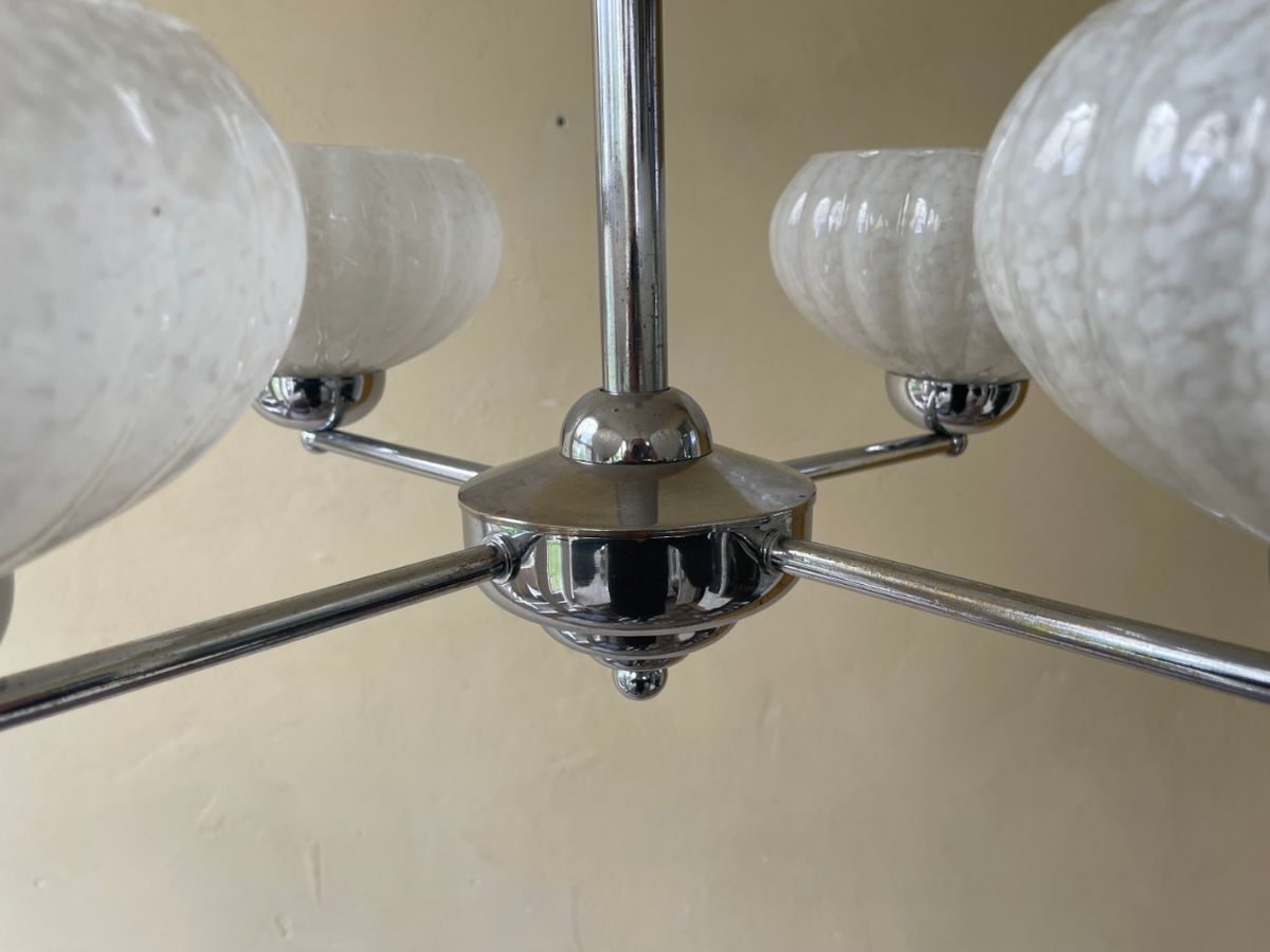 Hanglamp Lamp Plafondlamp Art Deco 1930 4 Arms Clichyglas Frans image 4