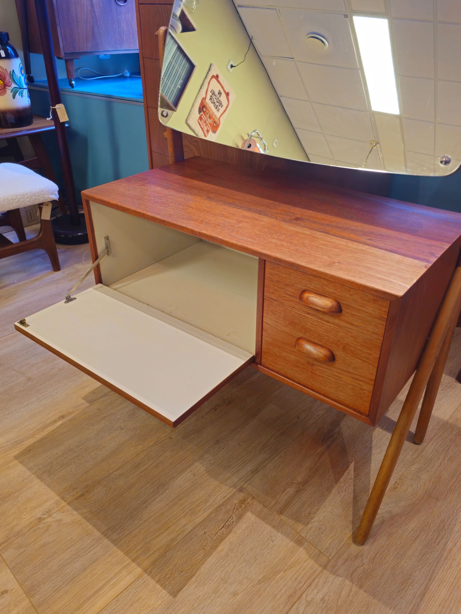 Vintage Deense Make-up Kaptafel Spiegel Make Up Opmaak Tafel image 17