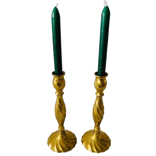 Set Mid-century Gedraaide Messing Kandelaars Swirl 1950’s image 3