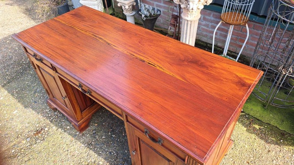 Teakhouten Bureau, Schrijftafel, Desk Afm. 150 X 64cm En 79c image 5