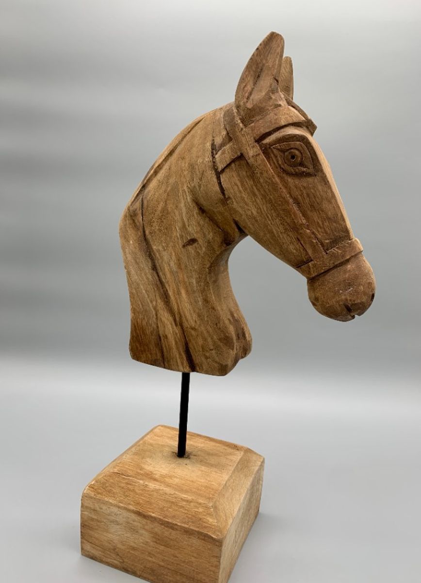 Vintage Groot Houten Hoofd Paard Op Sokkel image 7